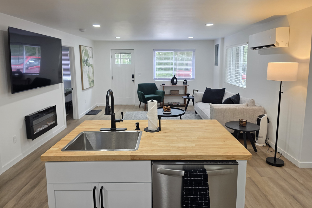 Kitchen Island with view into Living room