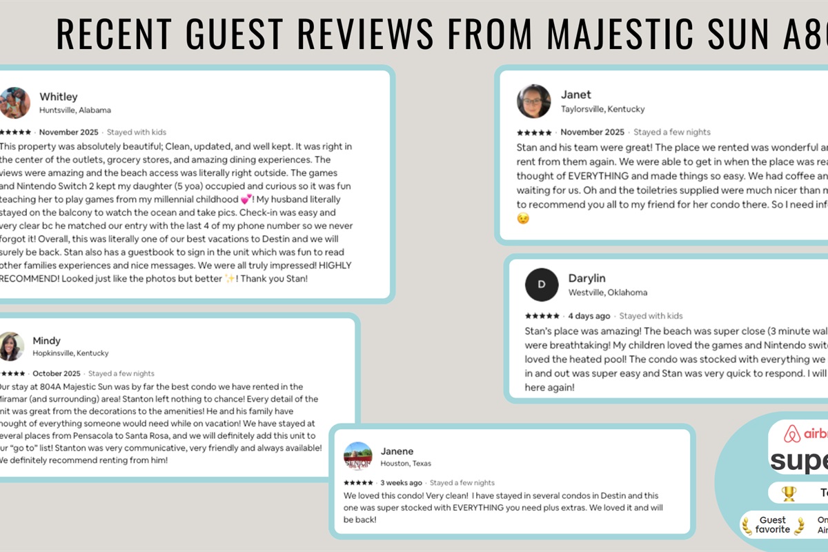 Recent reviews from happy guests show that you are in good hands!