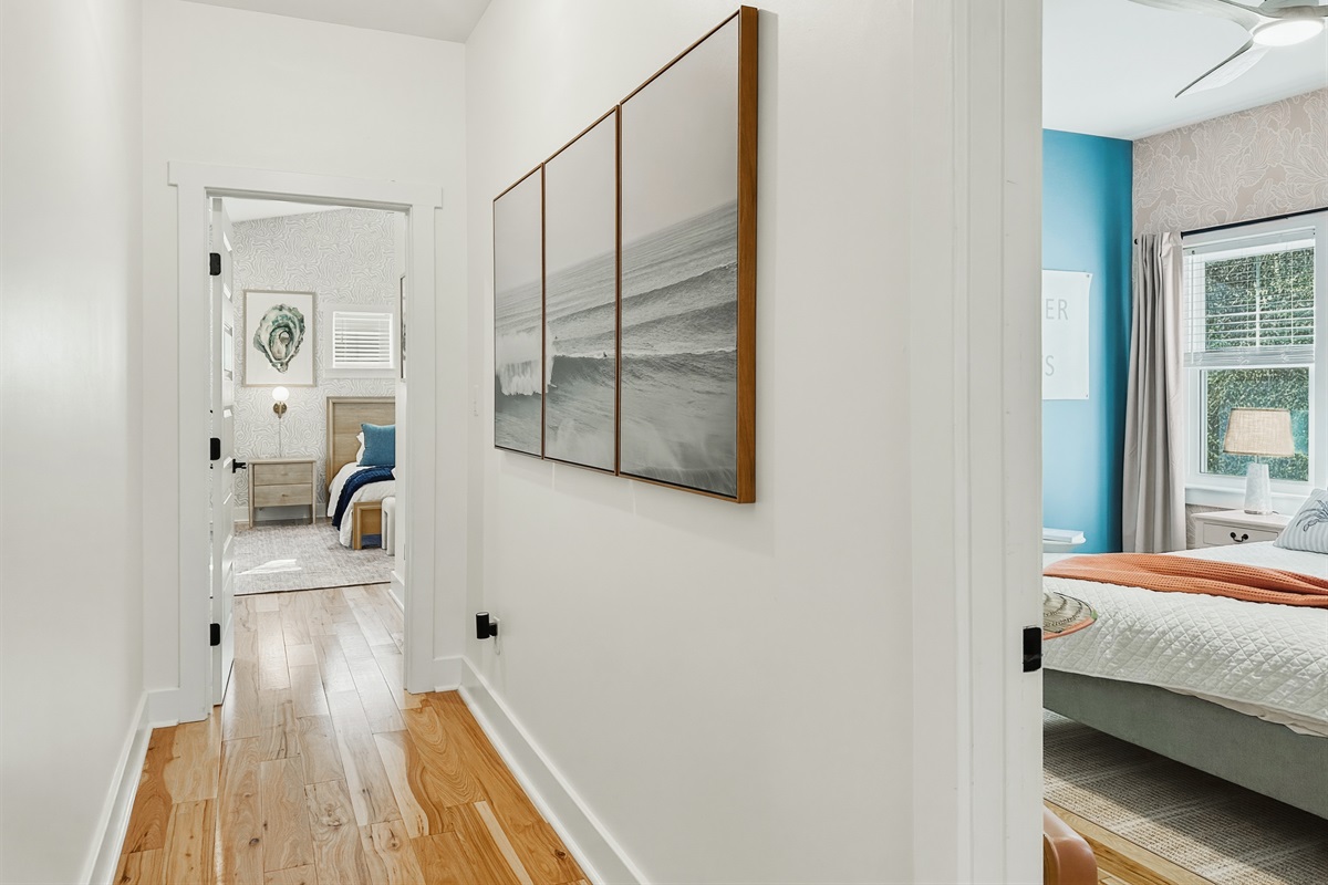 To the right on the hallway is the second suite.