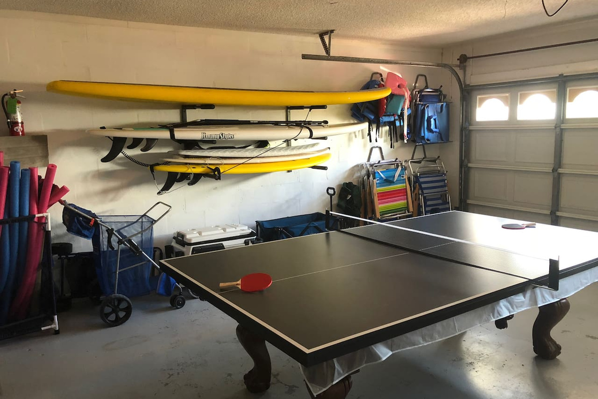 Everything needed for a day at the beach! We provide towels, coolers, chairs, paddle, and boogie boards, floats and more! Rainy day? Staycation with pool/ping pong, board games,  and darts! 