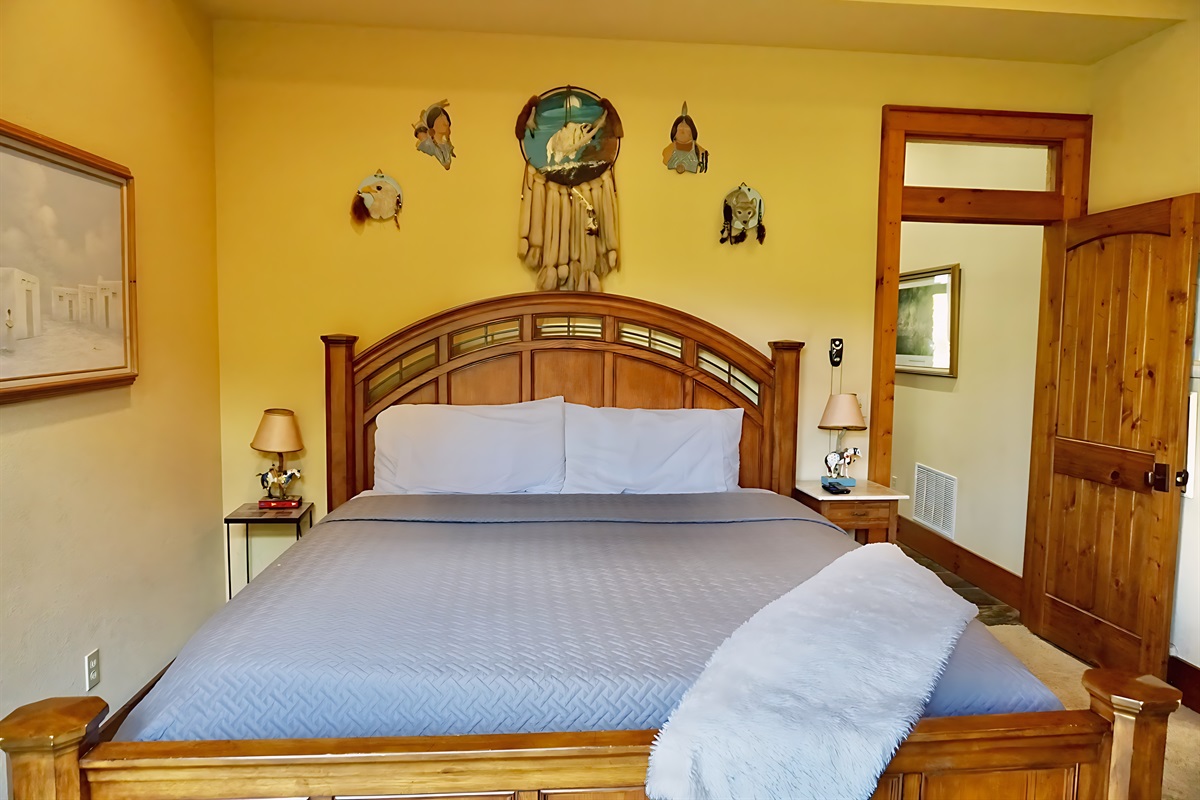 Relax and unwind in this comfortable and uniquely decorated bedroom.