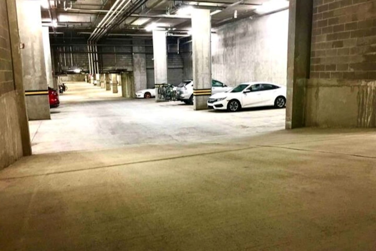 Heated parkade, free unassigned parking, card key access. Accessible parking spots, elevator, and ski lockers. 