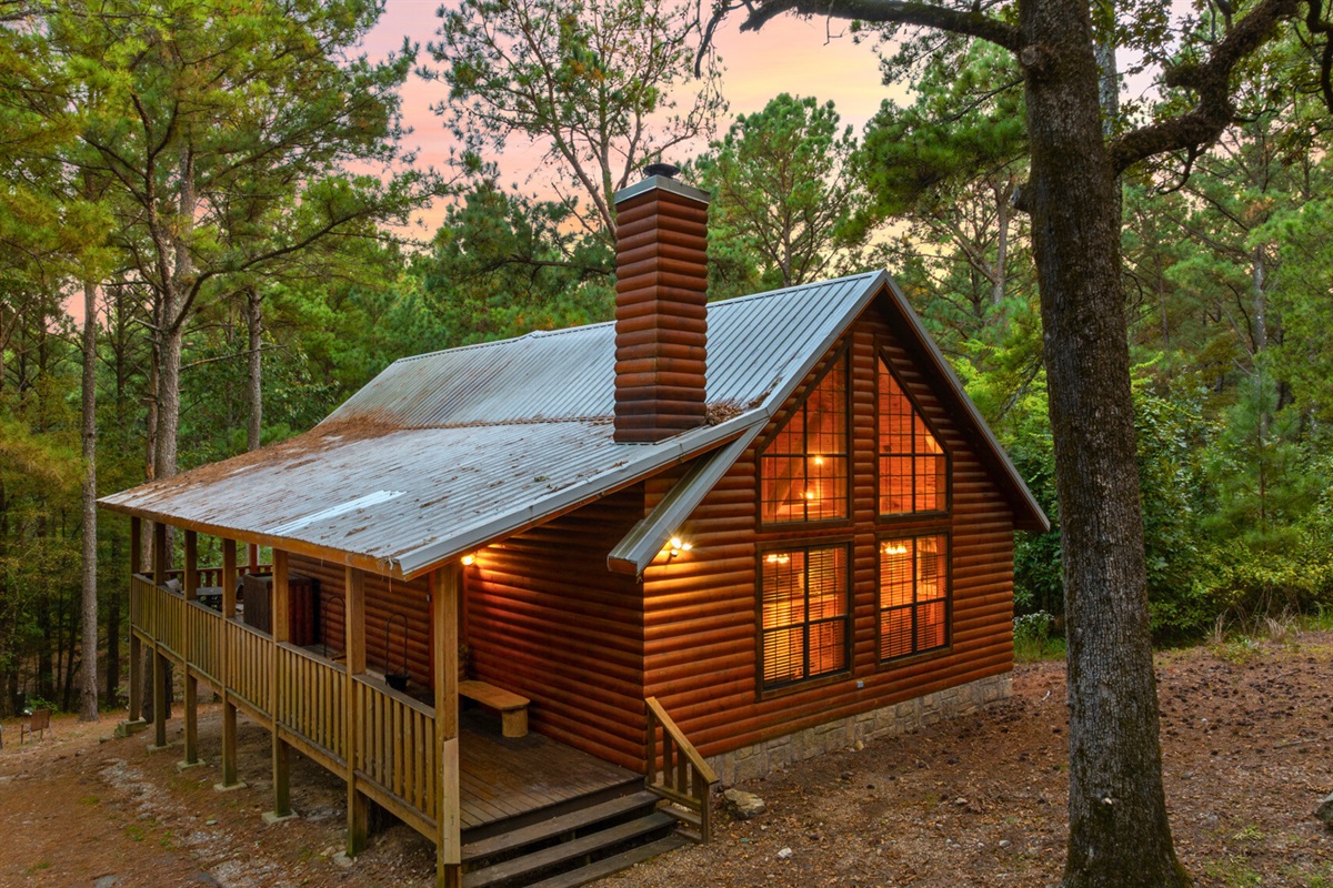 Side angle of Shaui Chukka with glowing windows.