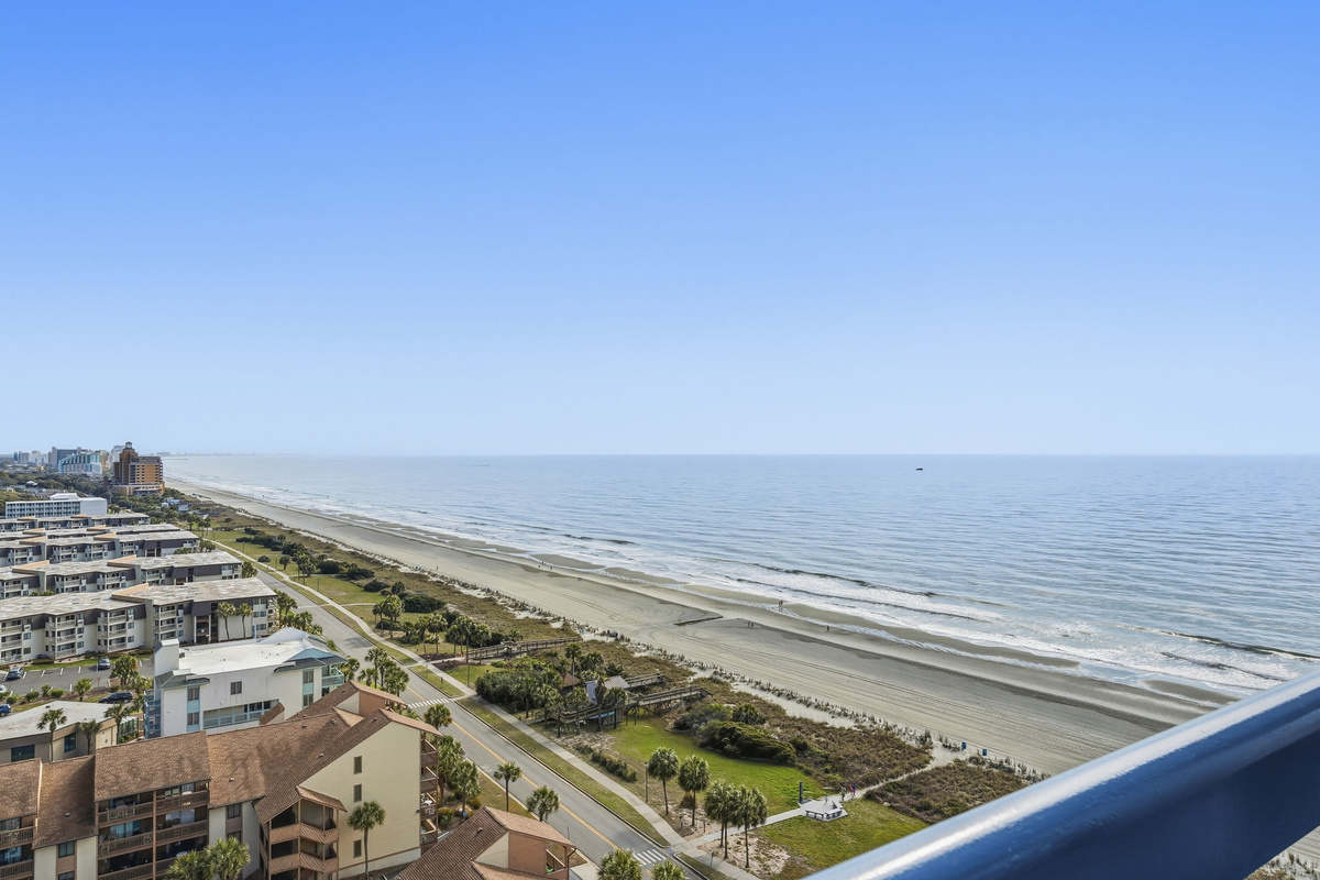 Elevated 17th-floor view of the beach and shoreline