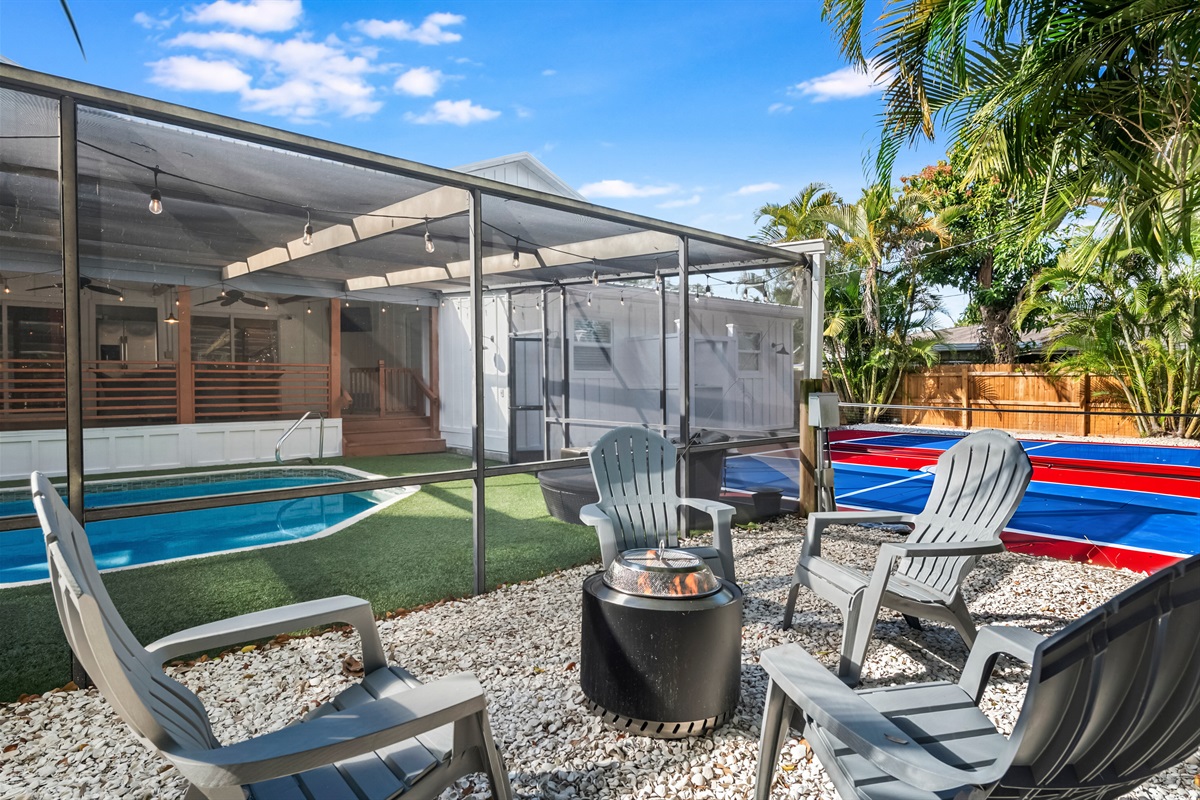 Spend the evenings in by the firepit in our mosquito treated backyard. 