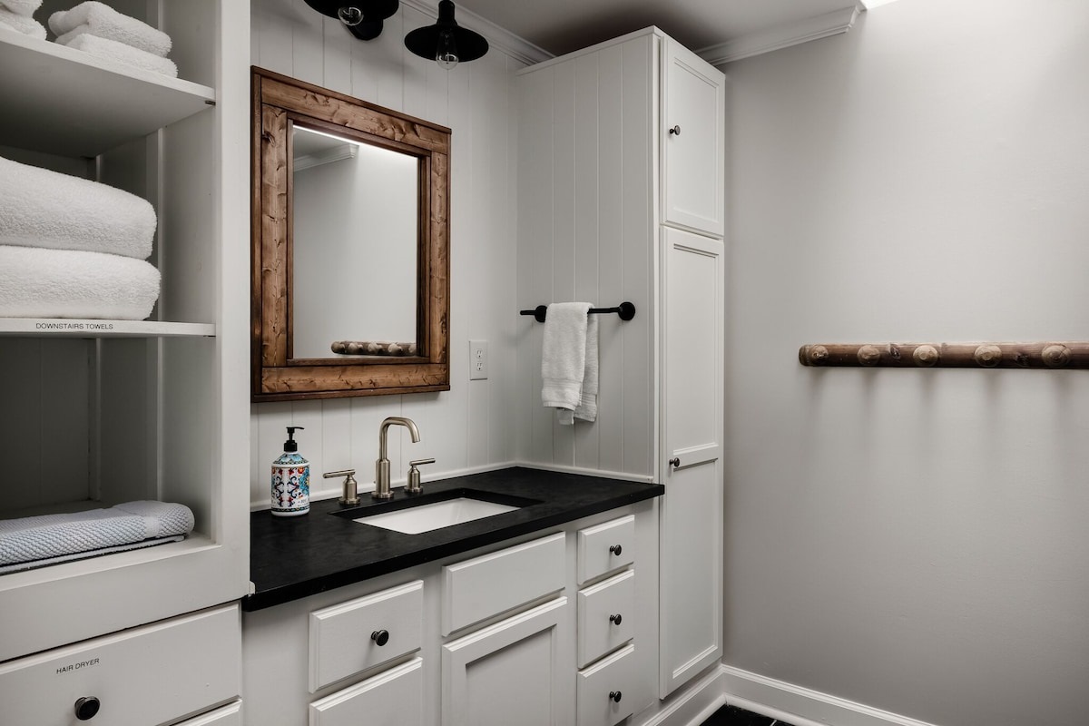 First floor renovated bathroom off the stove room