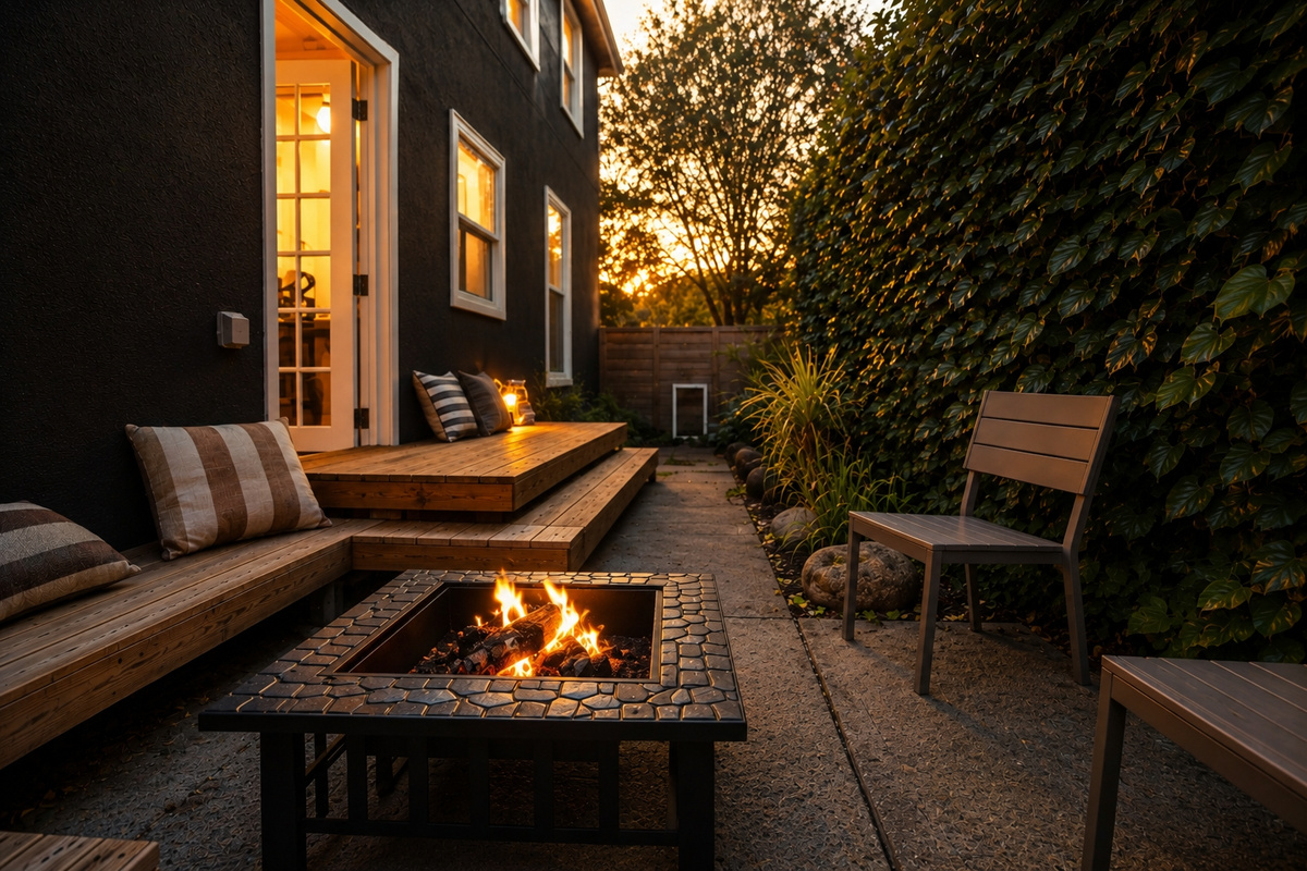 Garden deck, barbecue, dining, fire pit