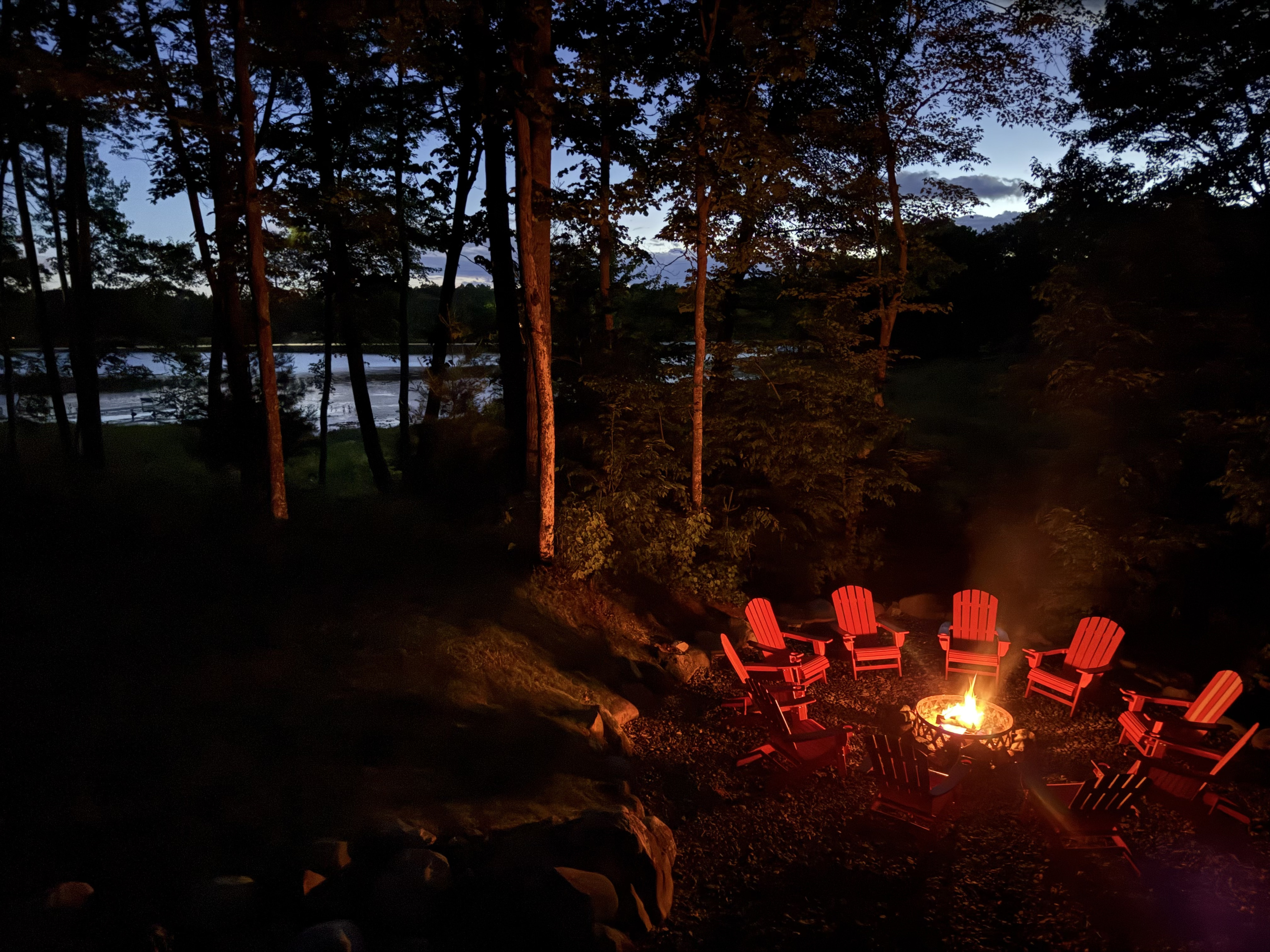 Fire pit area at night