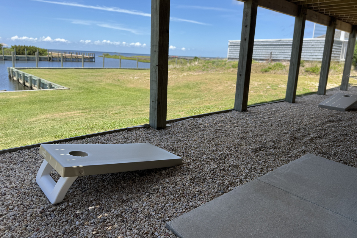 Beautiful views while playing cornhole in the shade.
