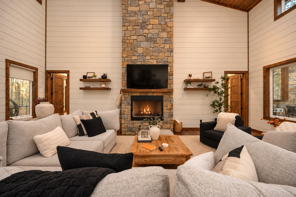 Share stories by the glowing fireplace after a day of adventure.