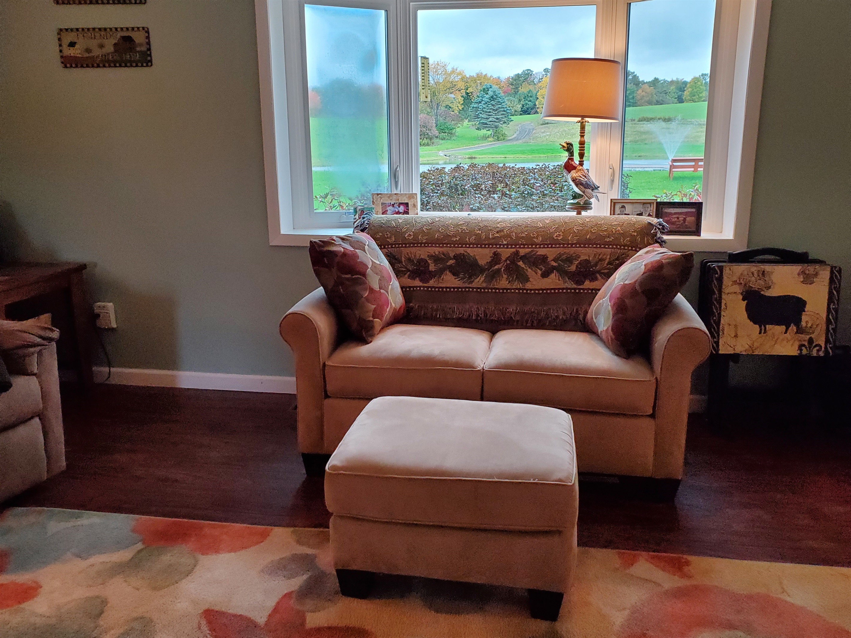 View of swimming pond from the living room
