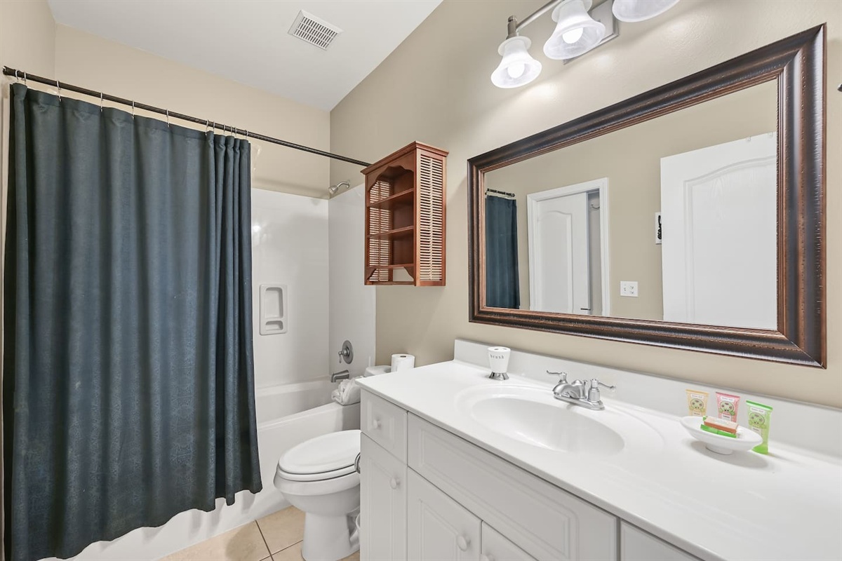 BEDROOM #5 + BATHROOM #5: Queen Bed with night stands, dresser, and TV. This bedroom has a private b