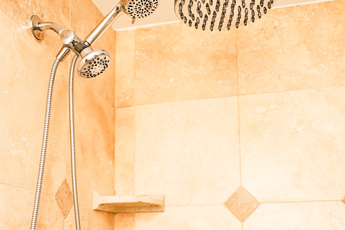Three shower heads, great pressure, view out the windows to start or end you day. Win!