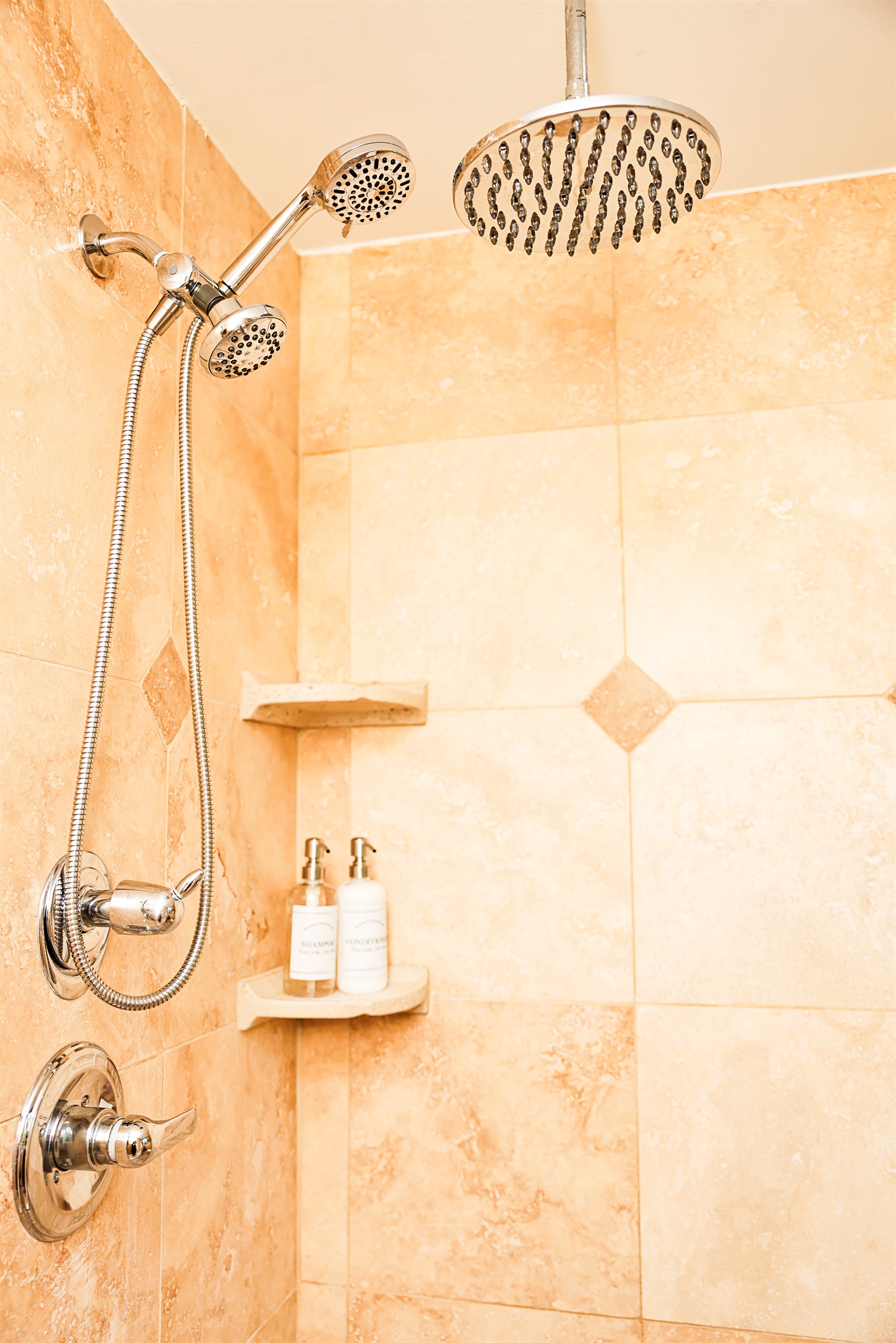 Three shower heads, great pressure, view out the windows to start or end you day. Win!