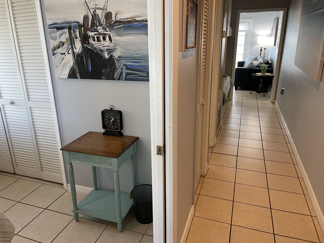 Hallway to Living Area and Kitchen