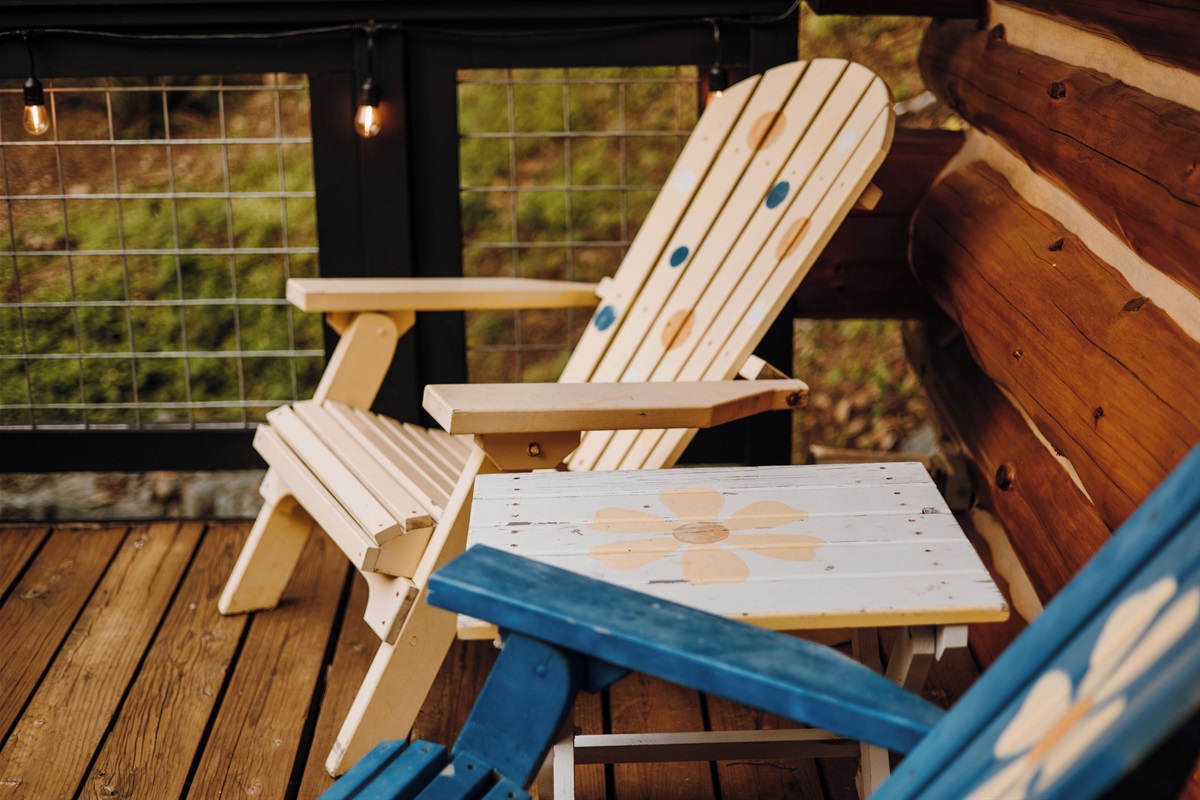 Seating area on the bunk house patio, located behind the main house.