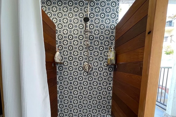 Outdoor showers feel luxurious with softened water and fresh air