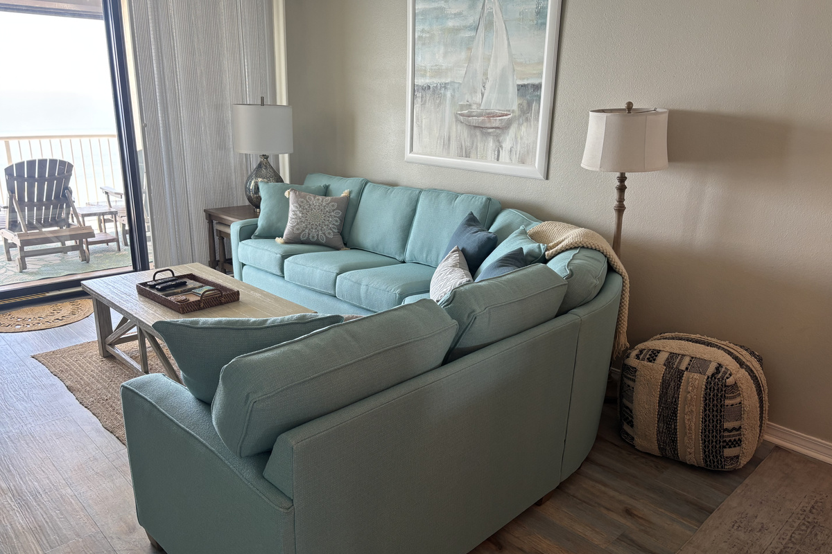 Please take care of the new sofa when you stay with us!  It took 9 weeks and a custom order for this beauty!
