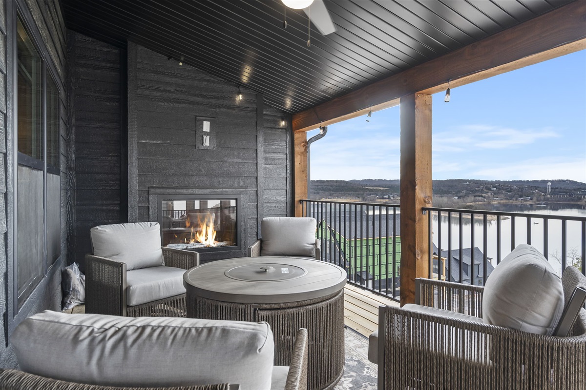 Two fire pits and an outdoor fireplace