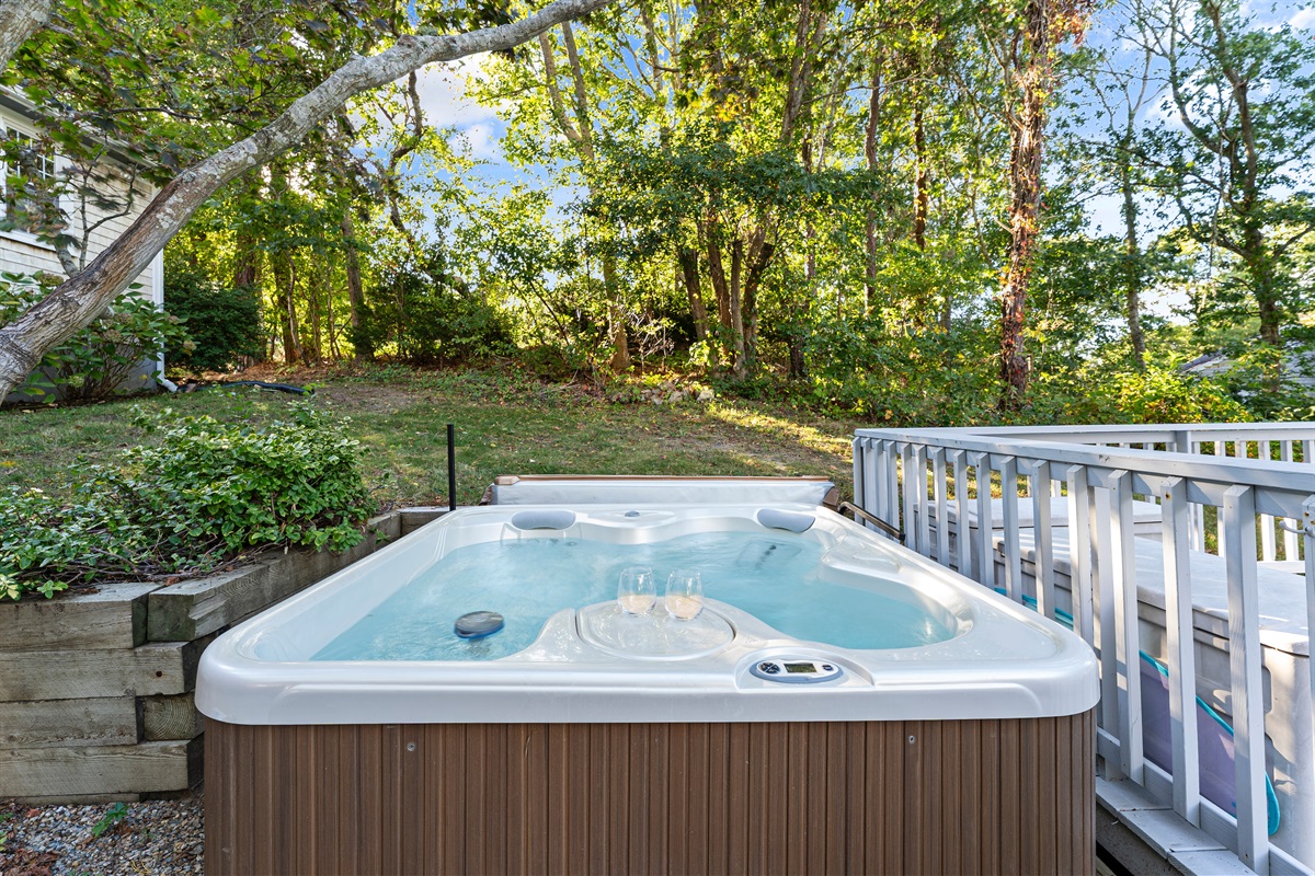 Let the soothing jets of the hot tub melt your stress away after a long day.
