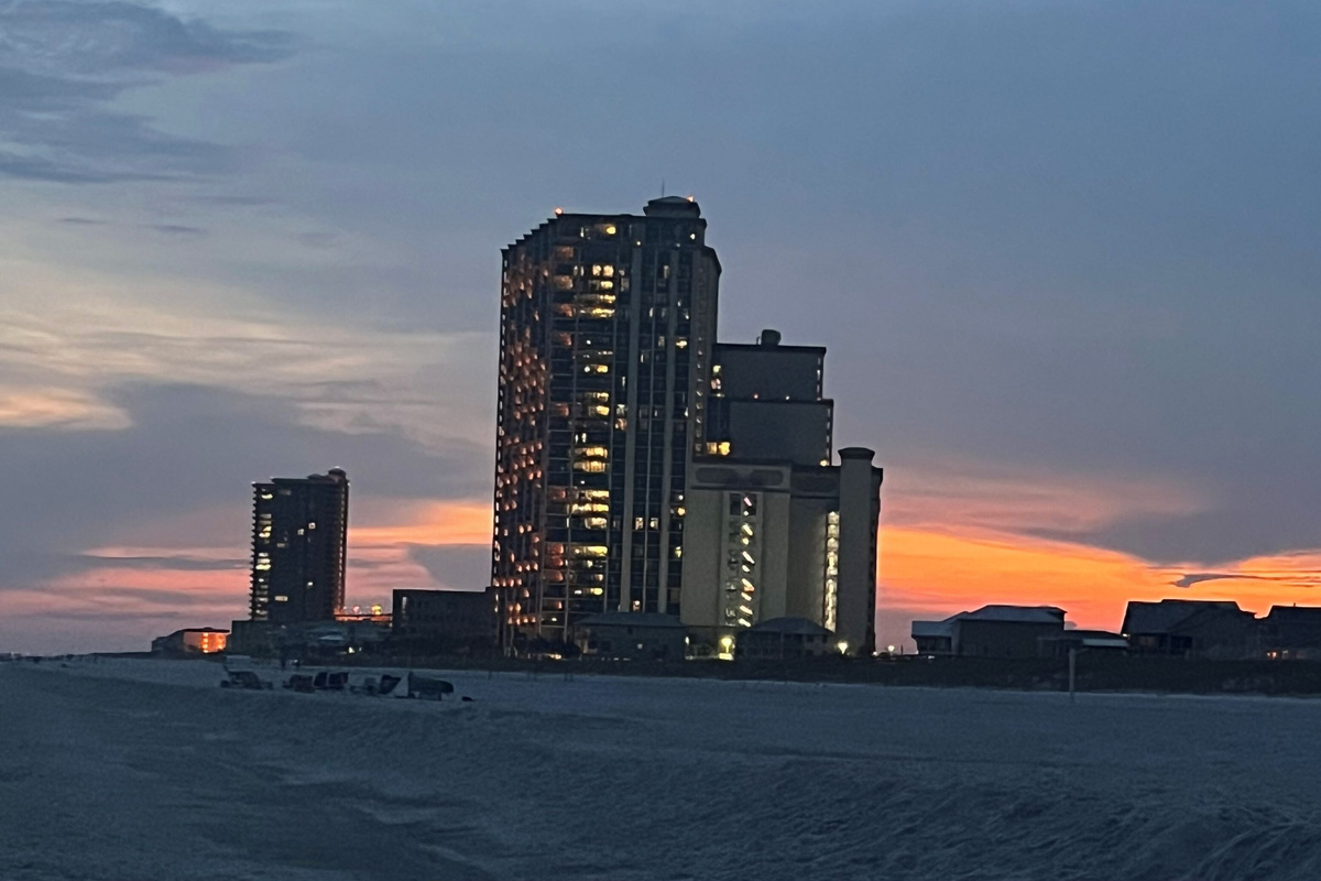 The Oasis at Orange Beach at sunset. 