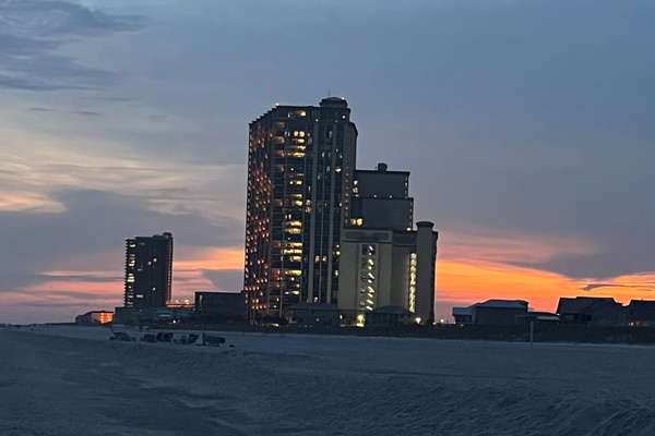The Oasis at Orange Beach at sunset. 