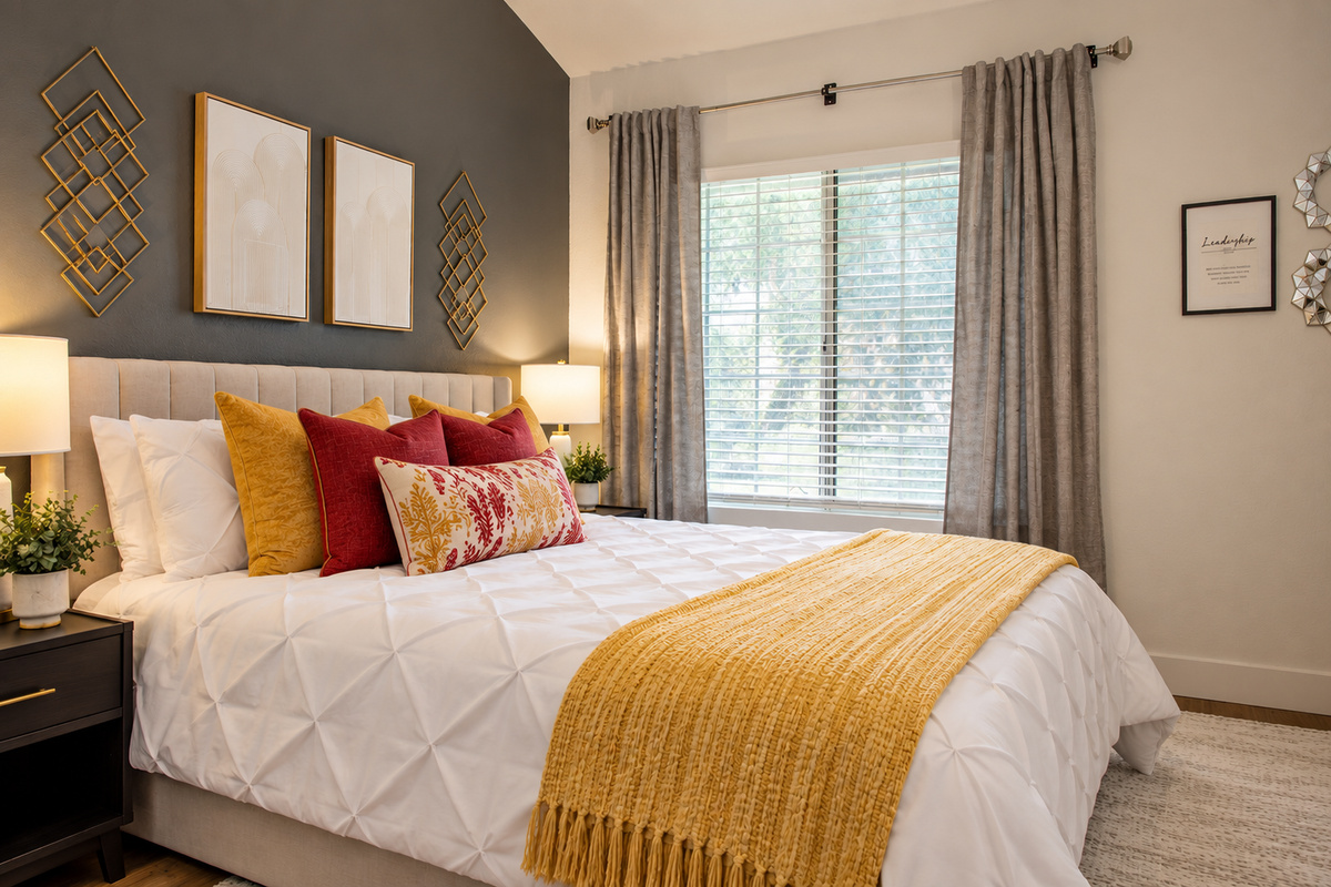 “Rest easy in this warm and inviting space after exploring the area.”