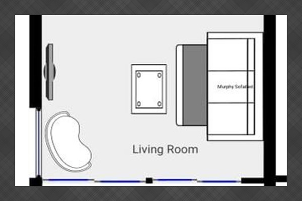 Condo 2 floorplan with King bed in the bedroom and a king murphy sofabed (real mattress) in the living room