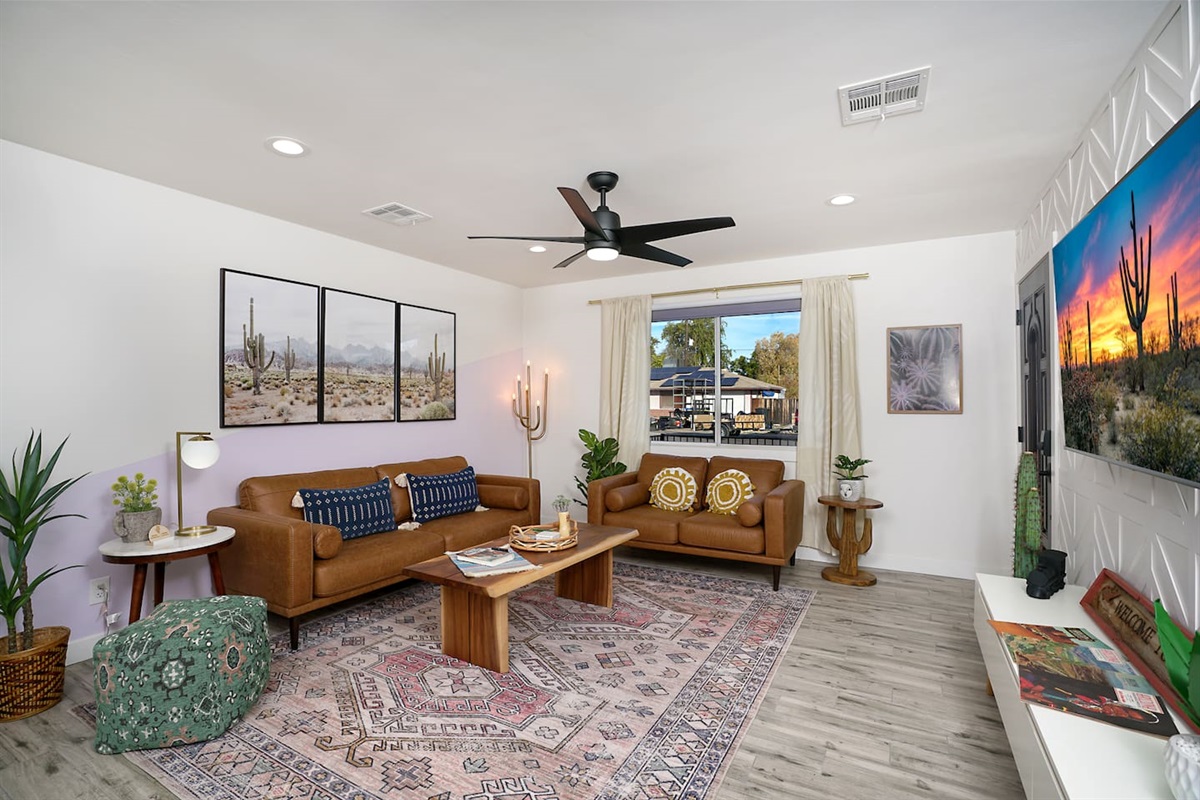 Modern, relaxing desert oasis living room.