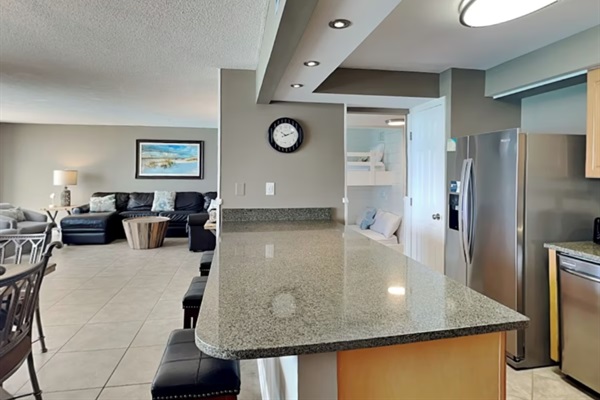 Big kitchen bar for meal prep or dining