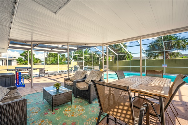 Morning coffee or evening wine? We vote both. On this patio. Every day. #VacationGoals #FloridaRental #AirbnbBradenton #RelaxAndRecharge