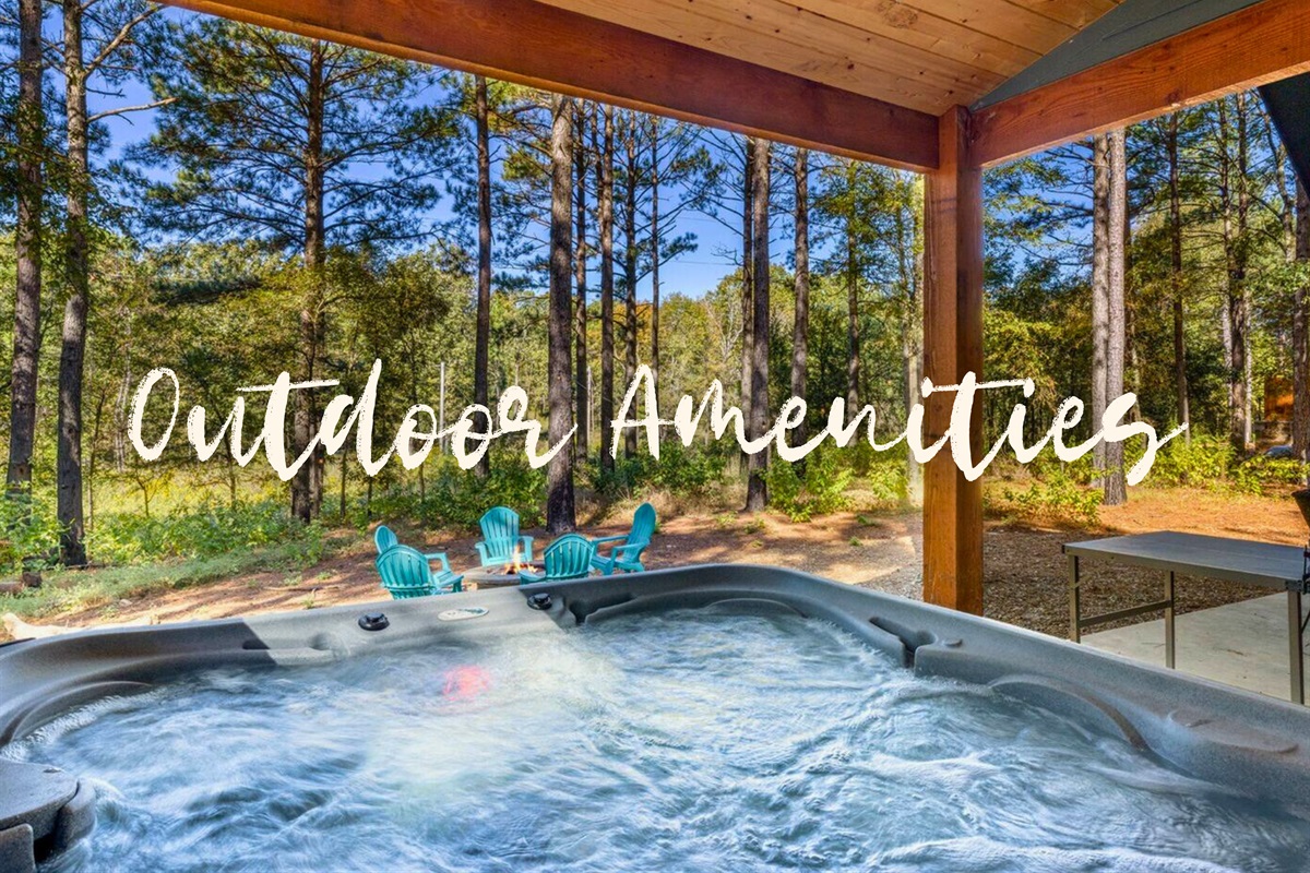 Take a dip into serenity in this hot tub surrounded by nature's beauty