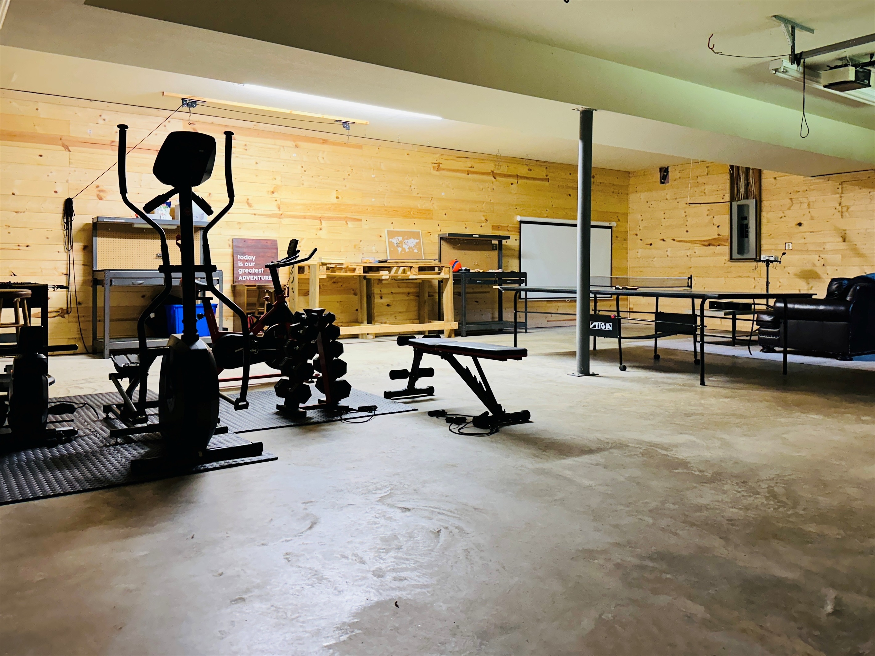 There is foosball, a ping pong table, and projector in the ground floor bonus room.