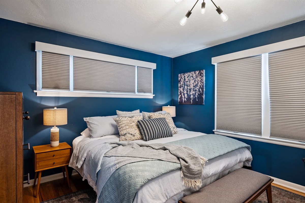Master bedroom offers a king size bed