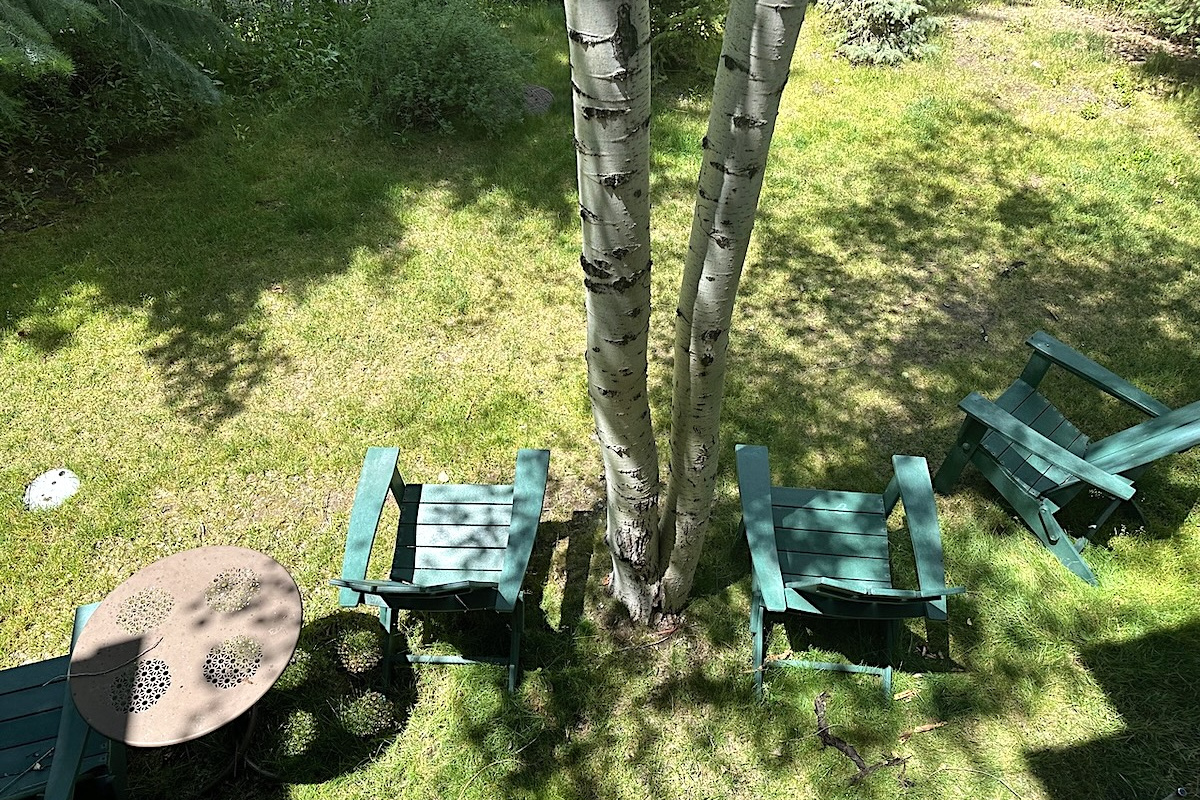 Adirondack chairs on the bank of Trail Creek