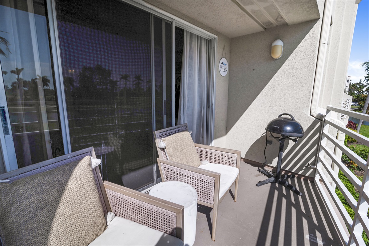 Step outside to your private patio, perfect for morning coffee, evening wine, or simply soaking in the Florida breeze.