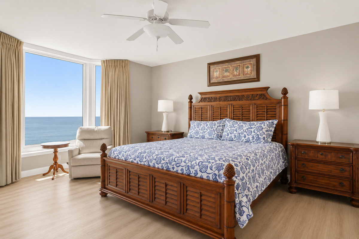 Master bedroom featuring a King bed & bay window with a million dollar view!