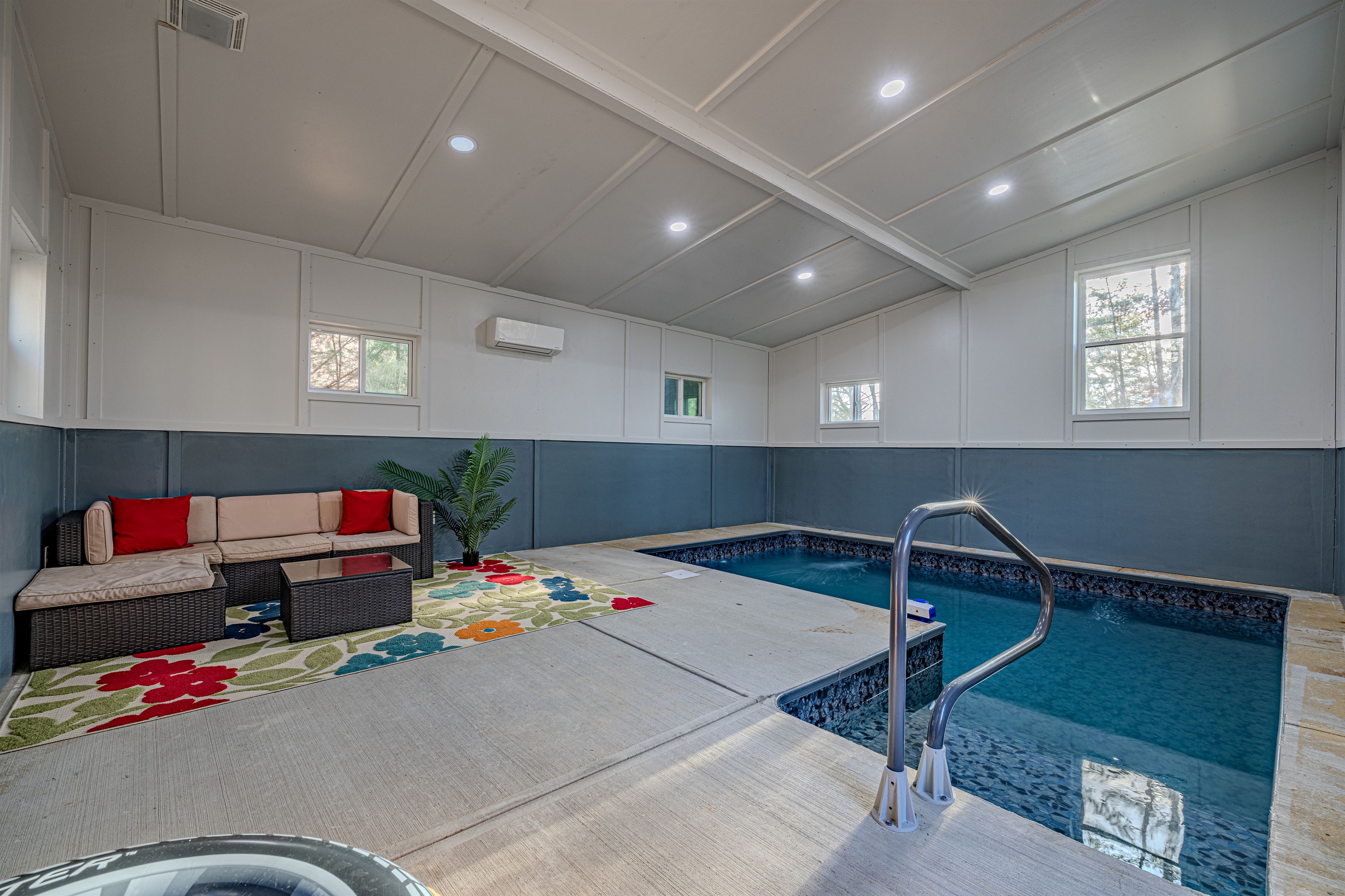 Rainy day? No problem! Enjoy our private indoor pool and surrounding lounge area for year-round fun and relaxation.