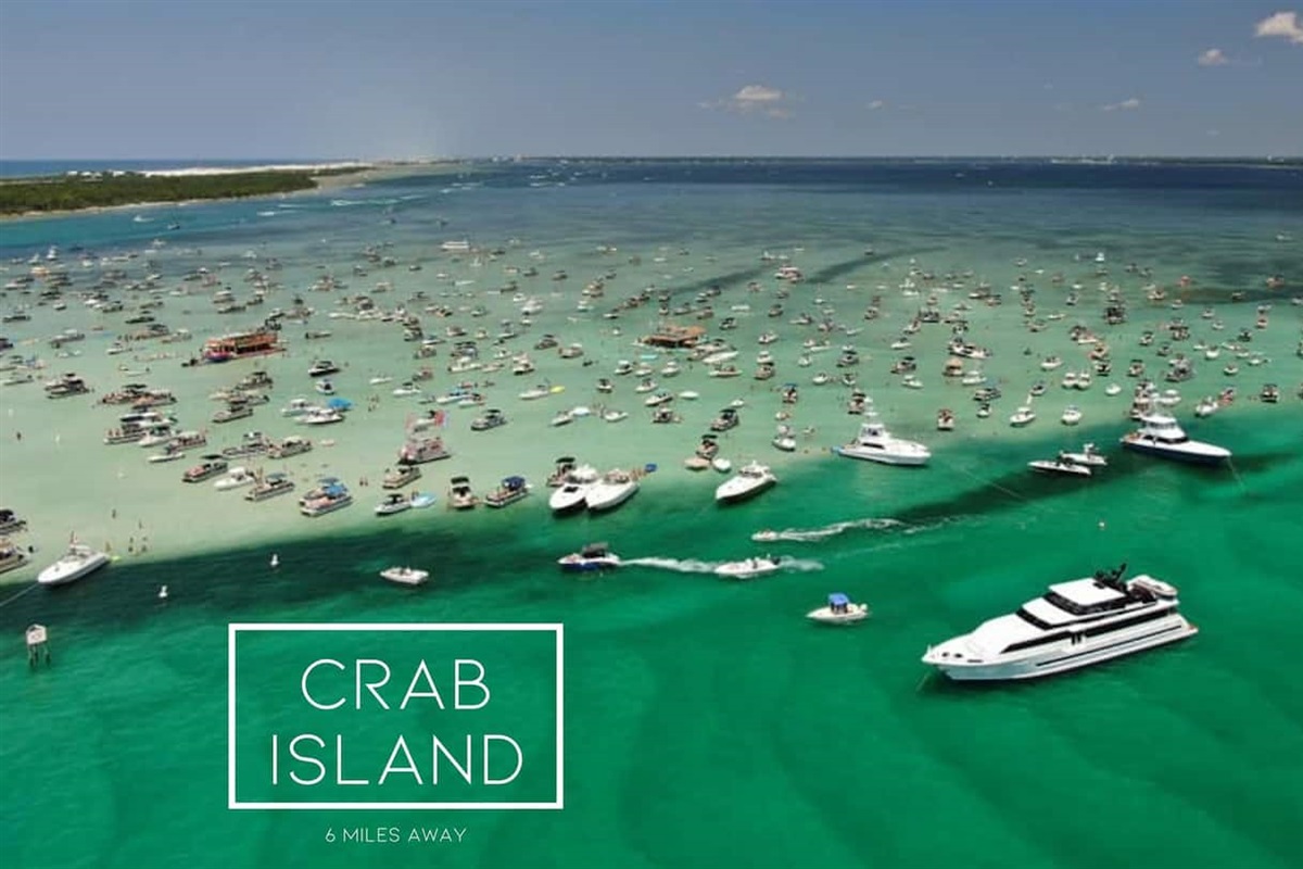 Crab Island is just 6 miles away. One of the Gulf's most iconic summer hangouts. A day trip not to miss.