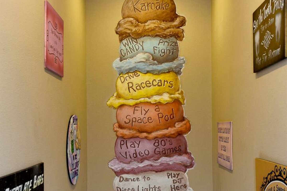 Giant ice cream mural welcomes you to the ice cream parlor