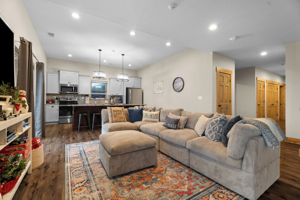 Lower level FULL kitchen. Refrigerator, dishwasher, oven/ceramic glass cooktop, microwave, drip coffee maker, Keurig, and Nespresso. Stocked with small appliances, cookware, bakeware, utensils, dishes, glassware, mugs, and more!