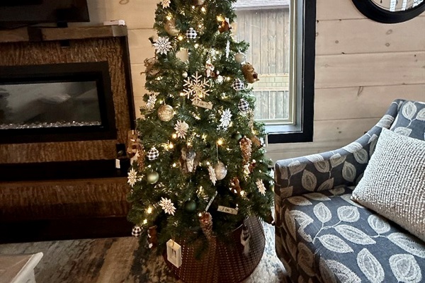 A little sparkle, a little cabin charm 🎄✨ The Christmas tree at Sheer Loonacy is ready to make your winter stay feel magical.