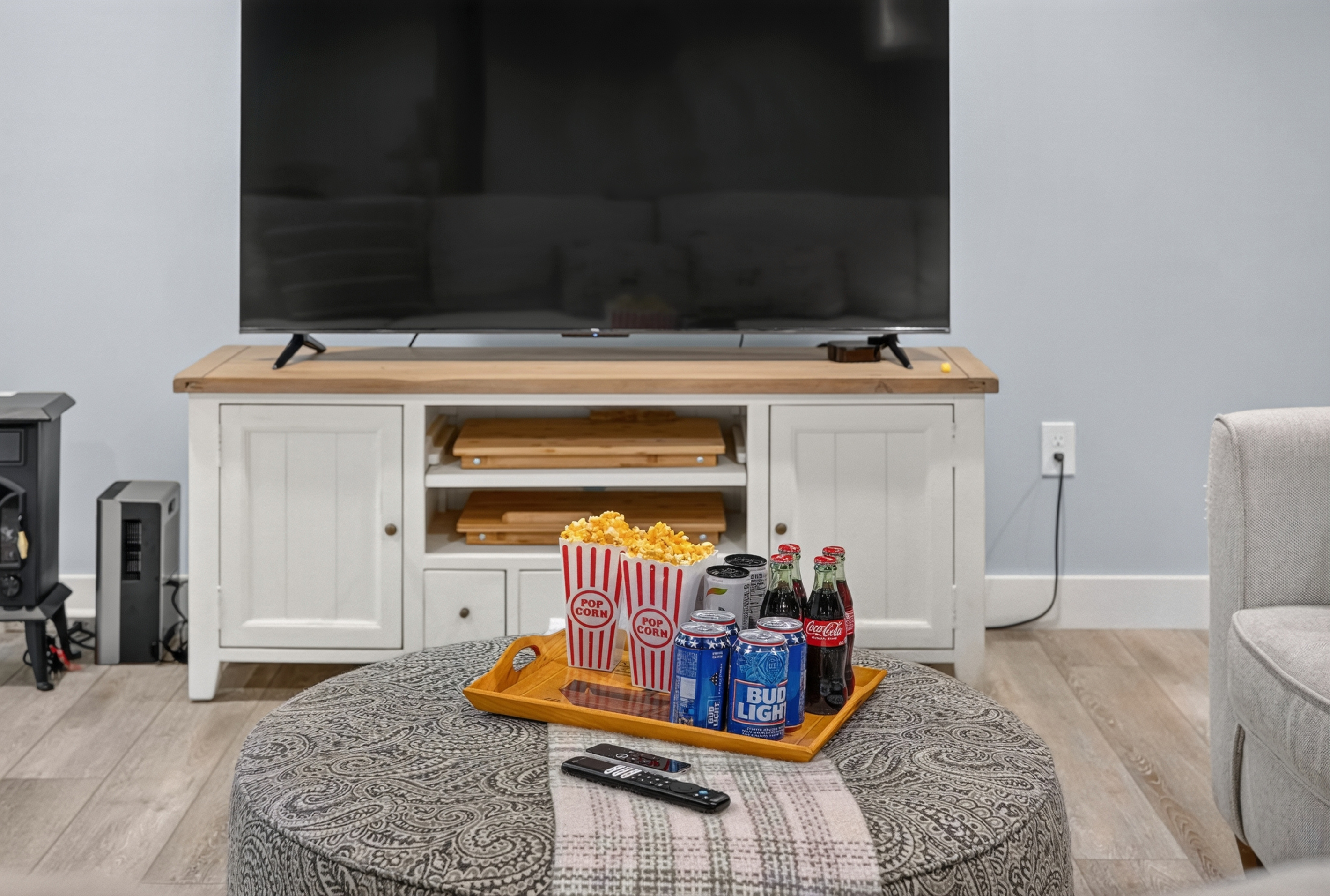 Kick back and enjoy your favorite movies or shows on the large TV.
