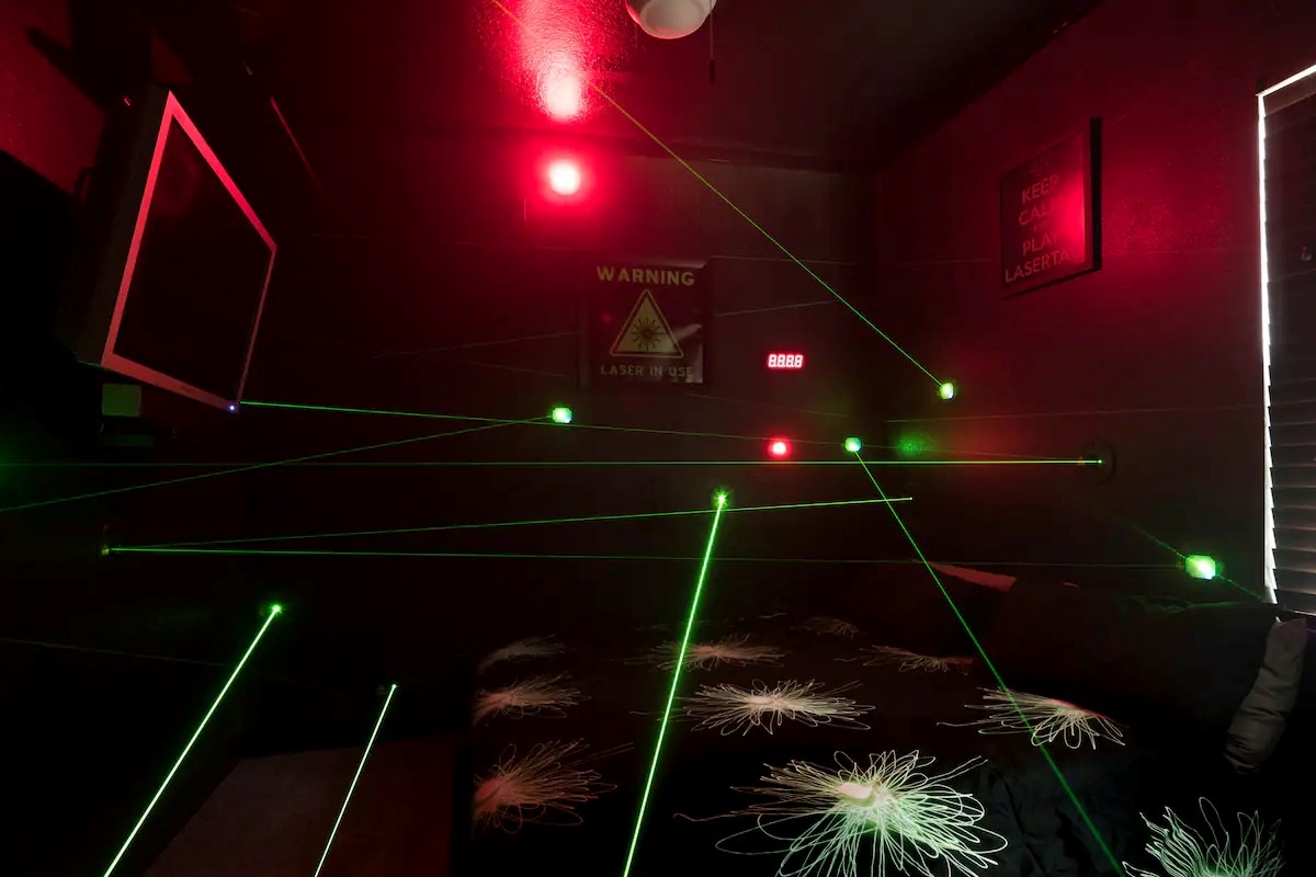 Laser maze bedroom at Clermont lakefront vacation home