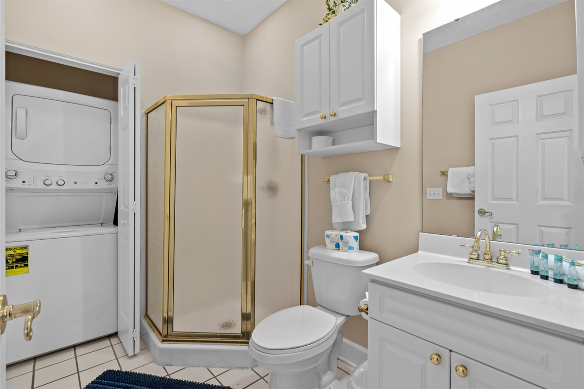 Second Bath with Standing Shower and Washer/Dryer Access