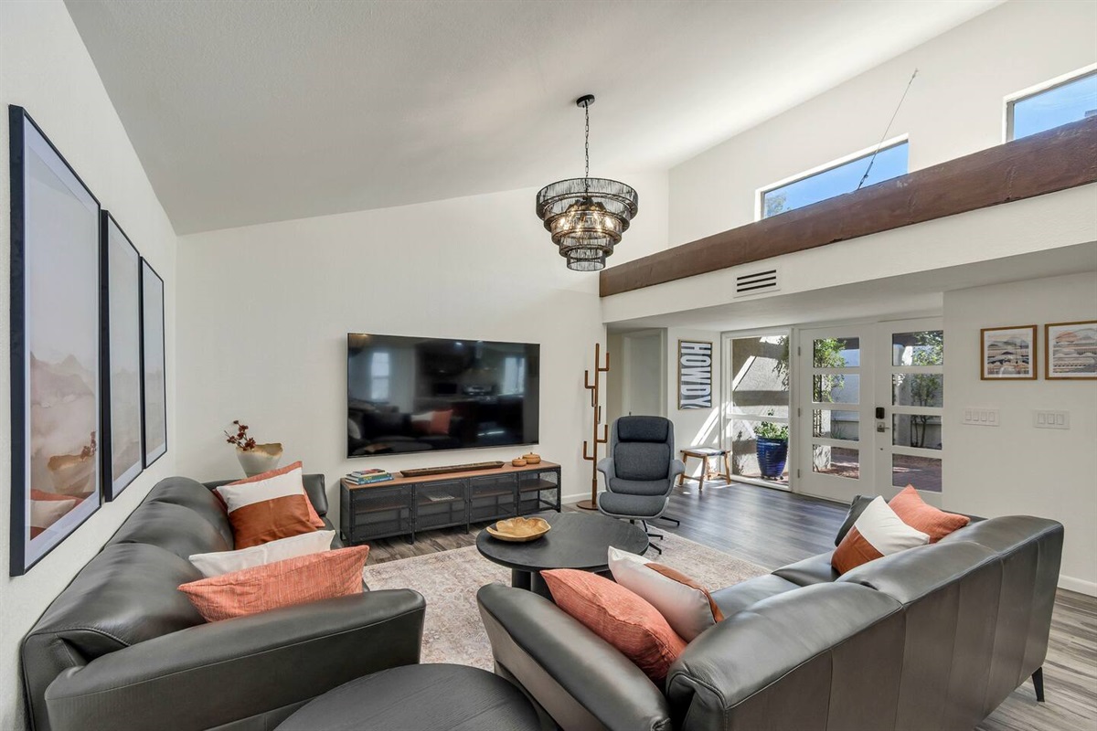 Main living area, open to dining area.