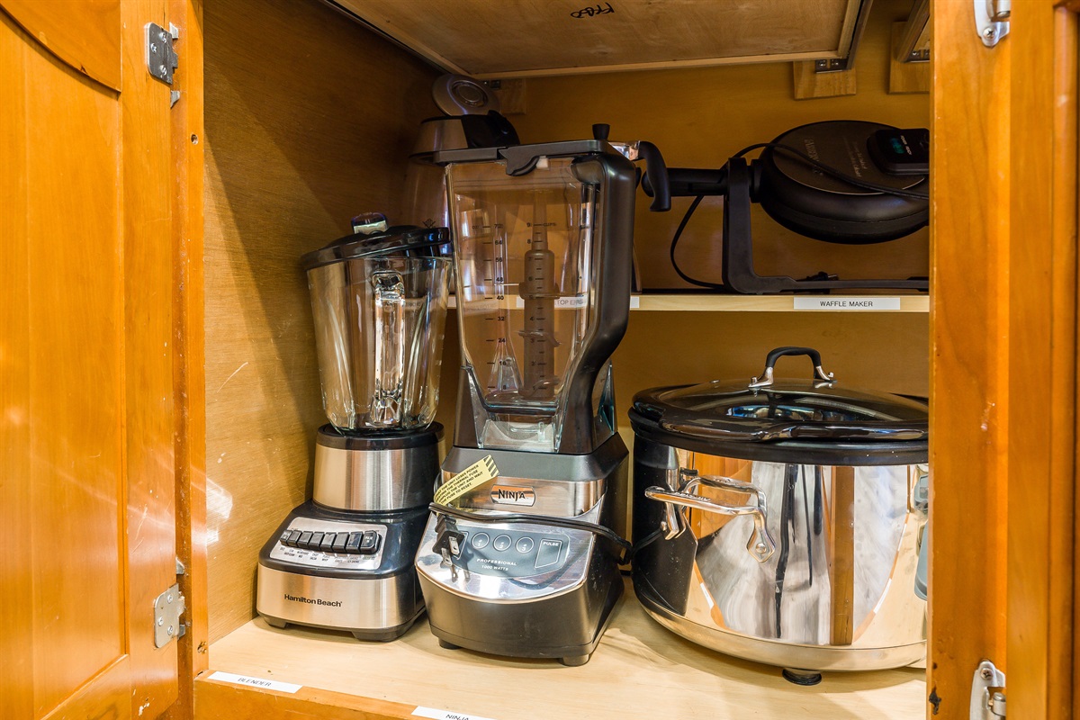 blender, ninja, crock pot, waffle maker, and much more for the cooking enthusiast