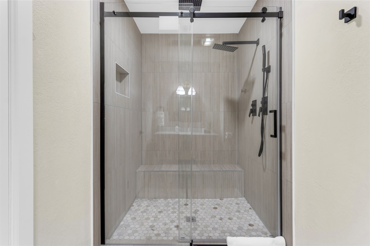 Spacious and modern with a rain-style shower head
