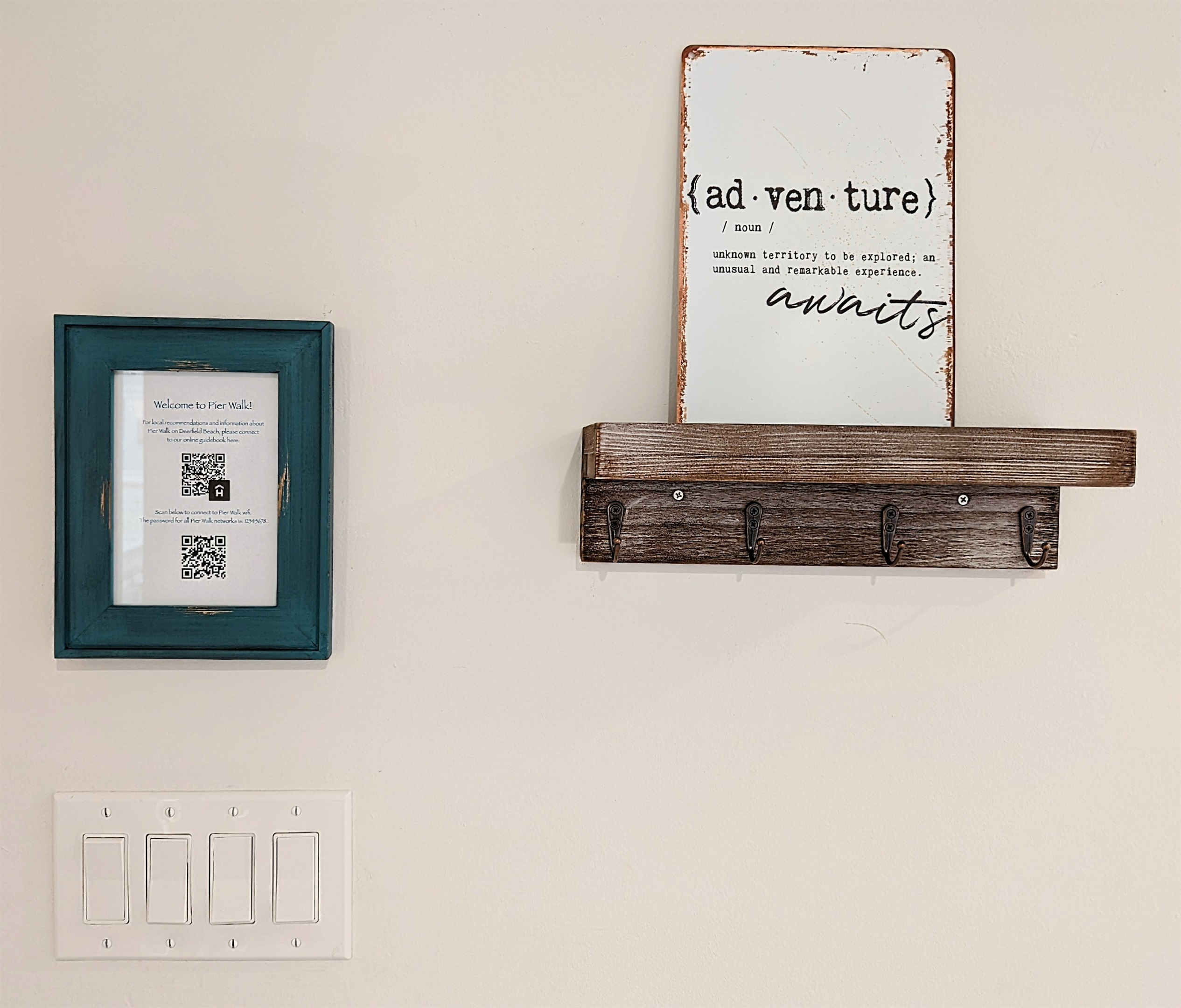 Entry way Featuring convenient QR code for WiFi and our online guidebook at your fingertips.