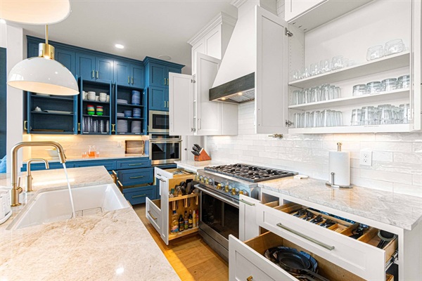 Cabinets fully-stocked with everything you need.